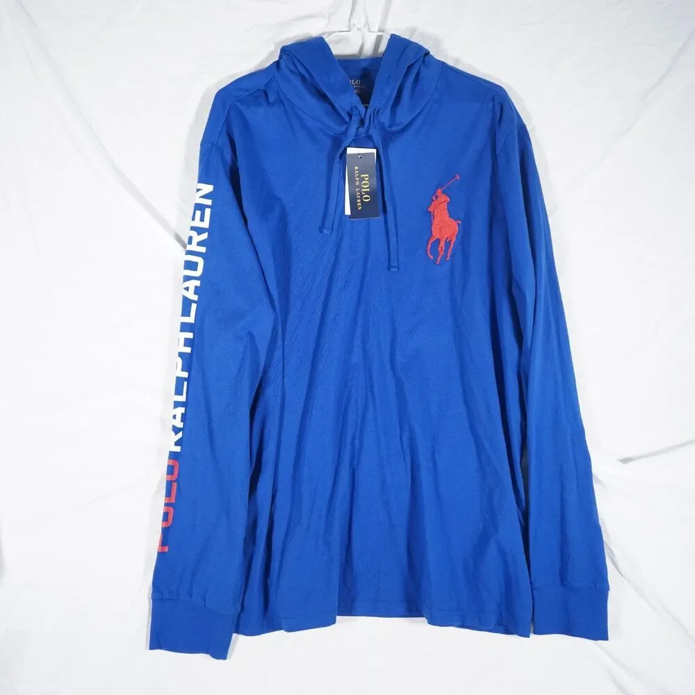 Polo Ralph Lauren Shirt Hoodie NWT Big Pony Blue Red White Spellout XL
